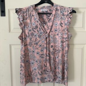 Calvin Klein Pink Floral Blouse with Ruffle Sleeves